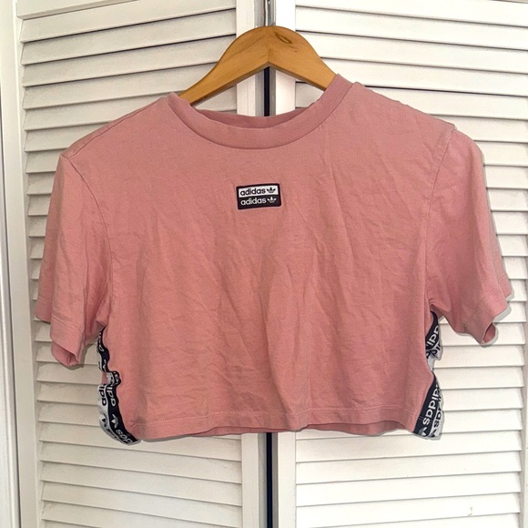 adidas Tops - adidas Pink Cropped Tee with Logo Tape